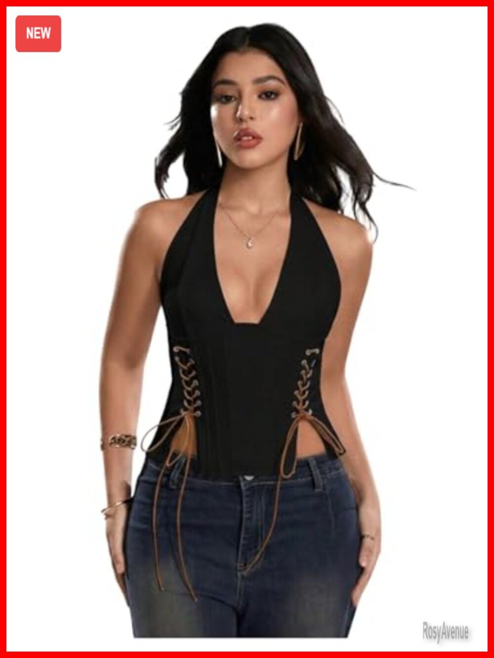 Corset Halter Lace Up Crop Top Sleeveless Backless Cami